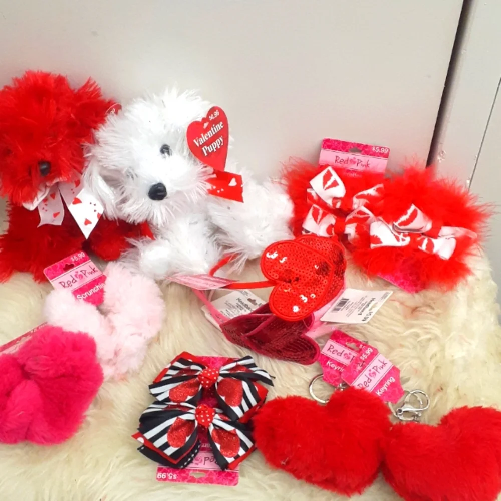 VALENTINE'S RED PINK Hair Barettes and Clips Heart Red Kisses key chain ring+